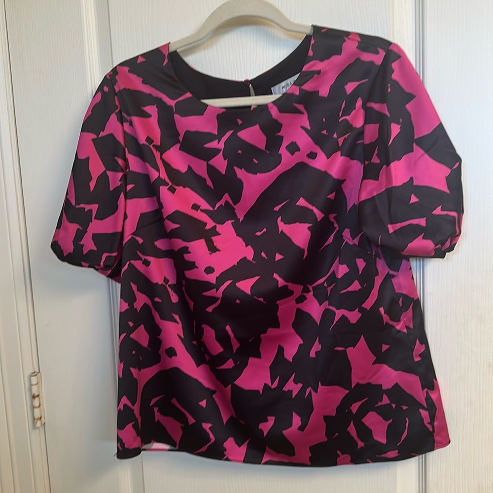 Milly Blouse pink black size large
Like new